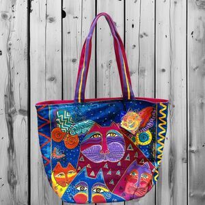 Laurel Burch Multicolor Cat Art Tote